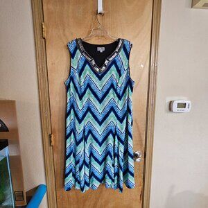 JM Collection Dress 1X  Multicolor  Beaded/Sequined Neckline